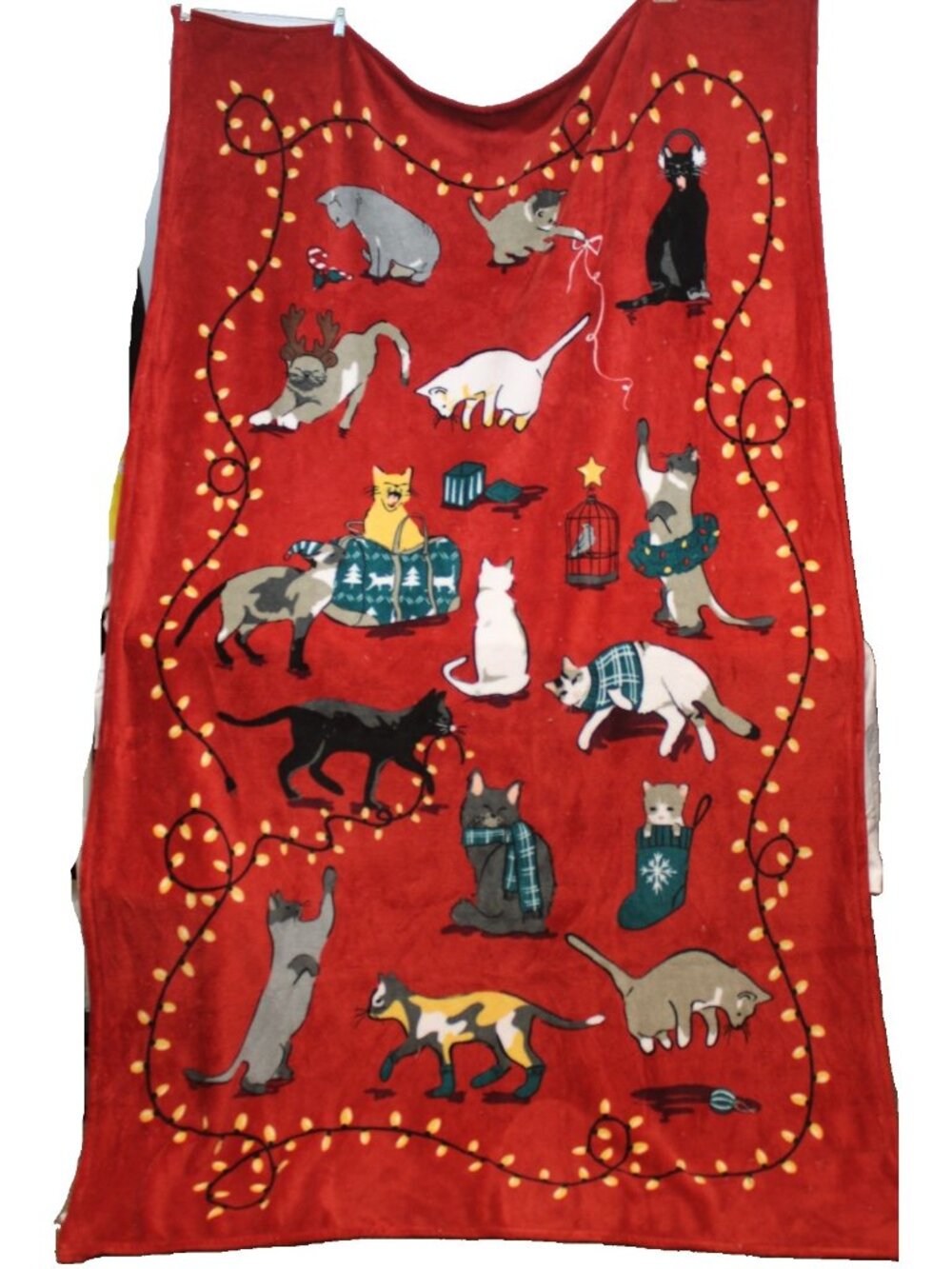 Vera Bradley Christmas cat Plush Soft Fleece Throw Blanket Holiday Lights Red